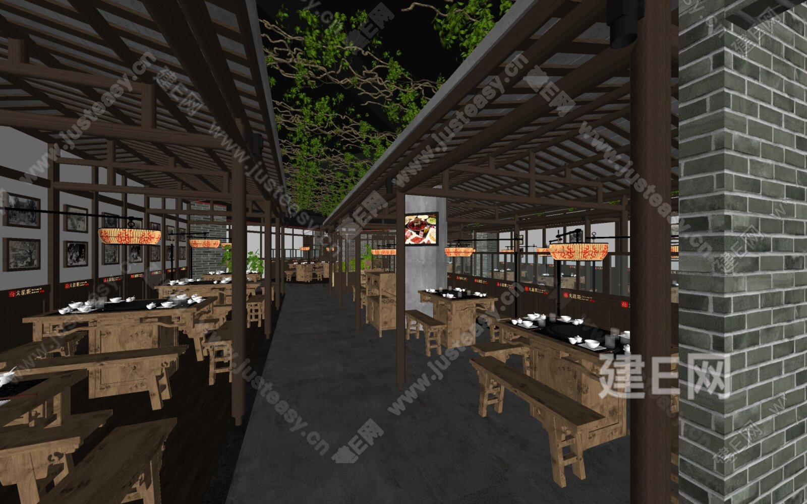 新中式火锅店模型SU模型下载[ID:116281544]_建e网su模型