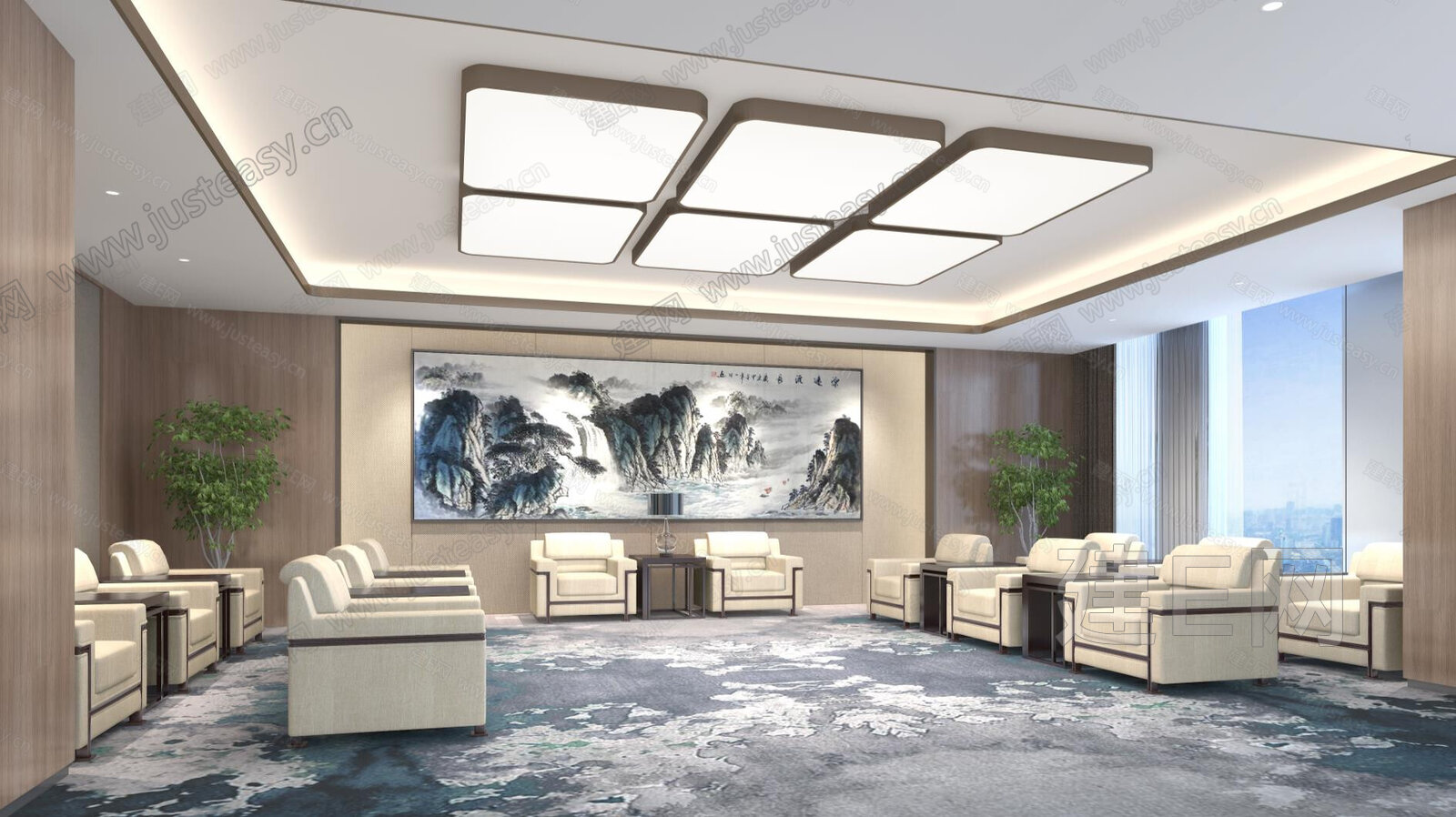 新中式贵宾接待区模型SU模型下载[ID:115953897]_建e网su模型