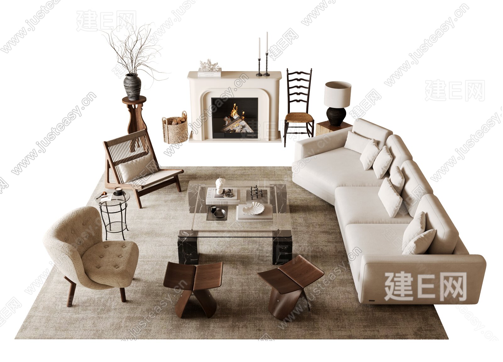 法式沙发茶几组合模型SU模型下载[ID:116740324]_建e网su模型
