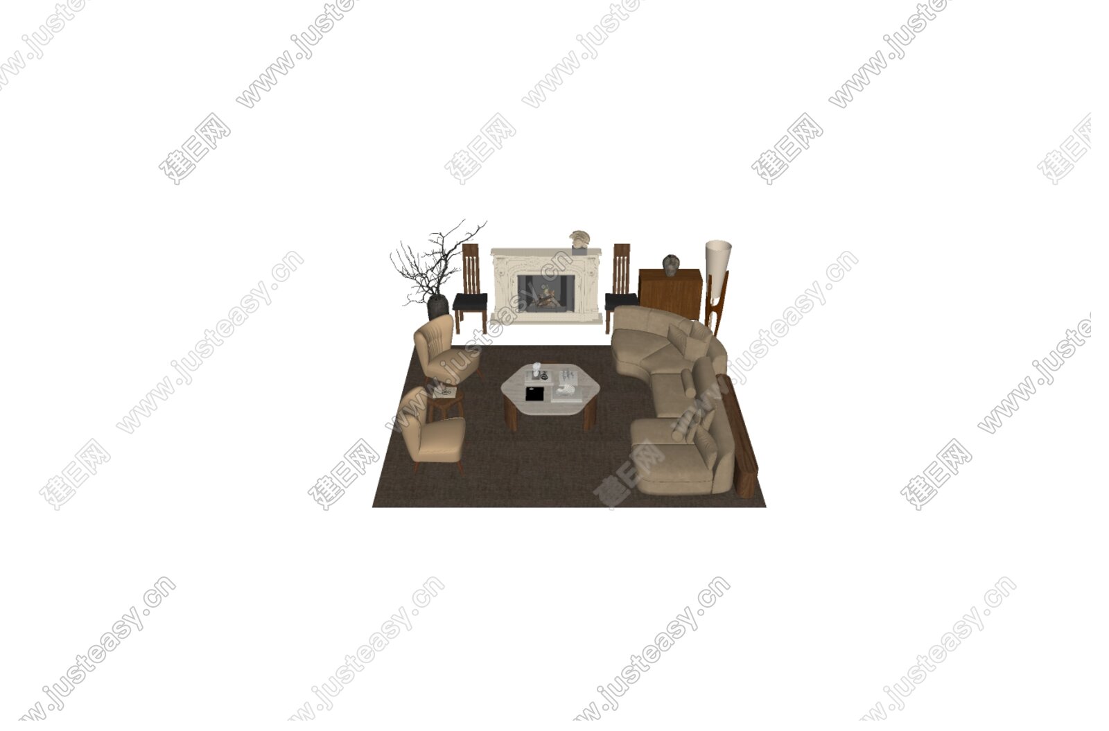 法式沙发茶几组合模型SU模型下载[ID:116740165]_建e网su模型