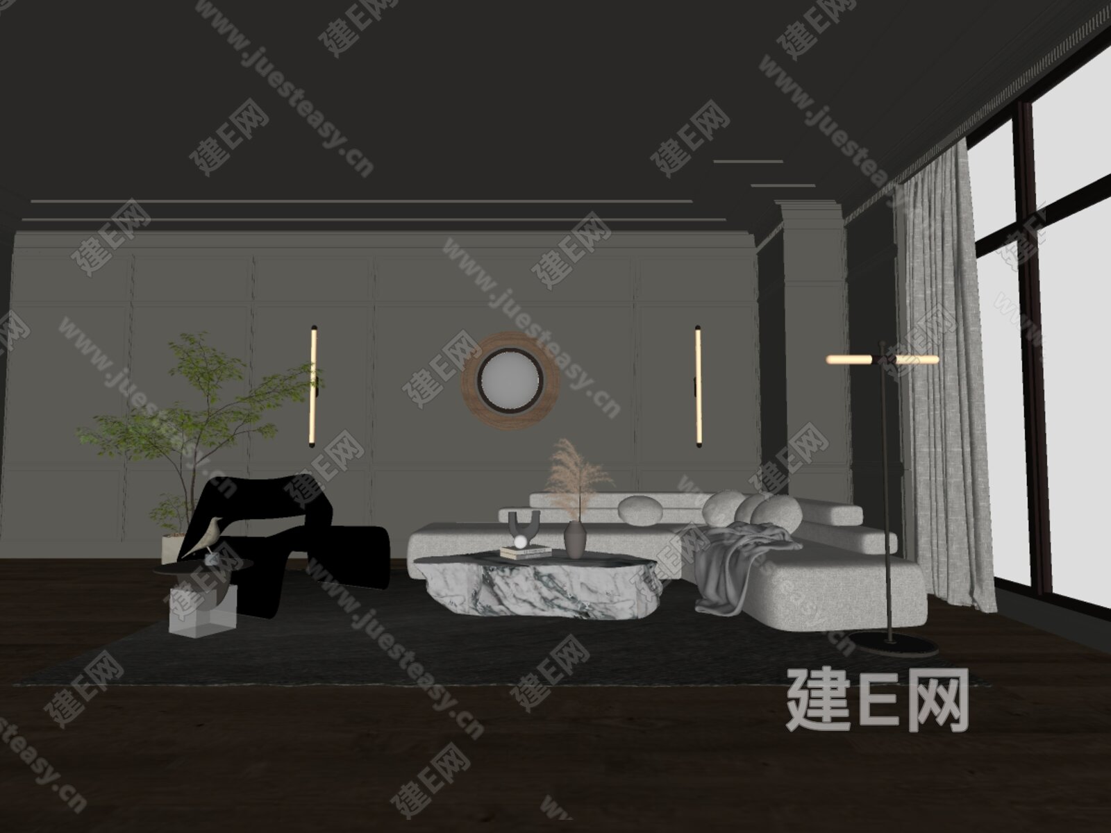 法式沙发茶几组合模型SU模型下载[ID:116740327]_建e网su模型