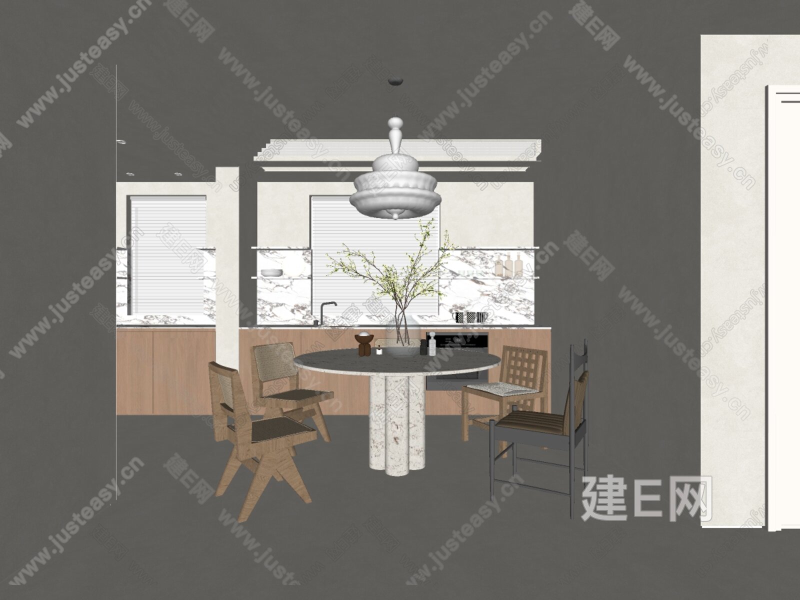 现代餐厅模型SU模型下载[ID:116805781]_建E室内设计网