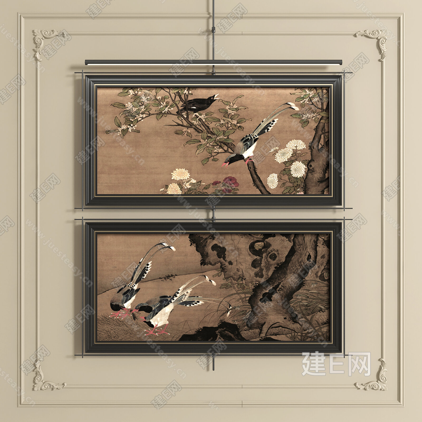 新中式中古装饰画 水墨模型SU模型下载[ID:116478174]_建e网su模型