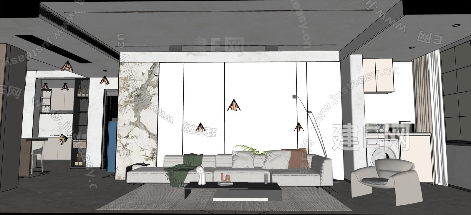 现代意式客餐厅模型SU模型下载[ID:116412665]_建e网su模型