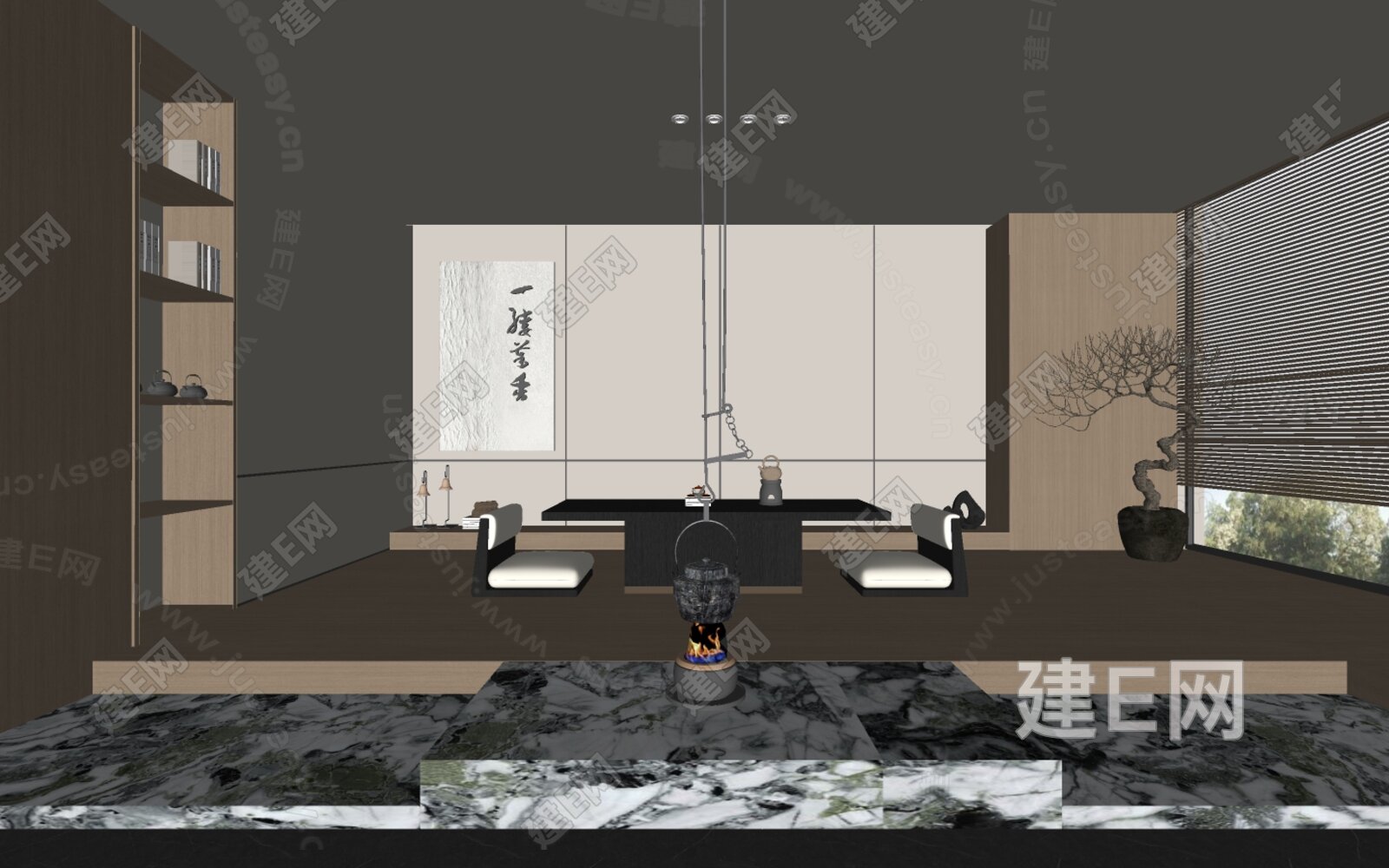 新中式茶室模型SU模型下载[ID:117264460]_建E室内设计网