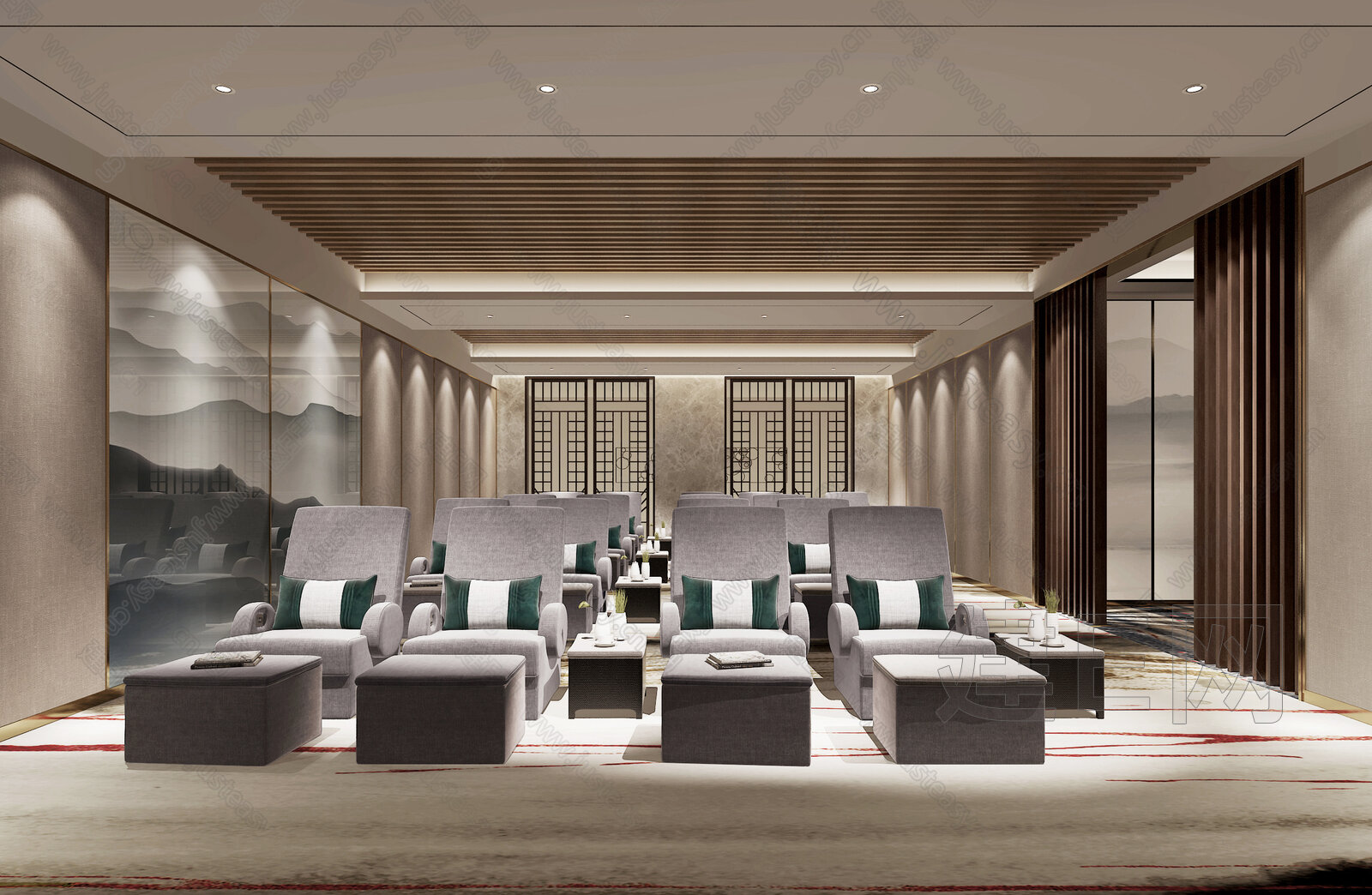 新中式会所洗浴休息大厅3d模型下载[ID:108288831]_建e网3d模型