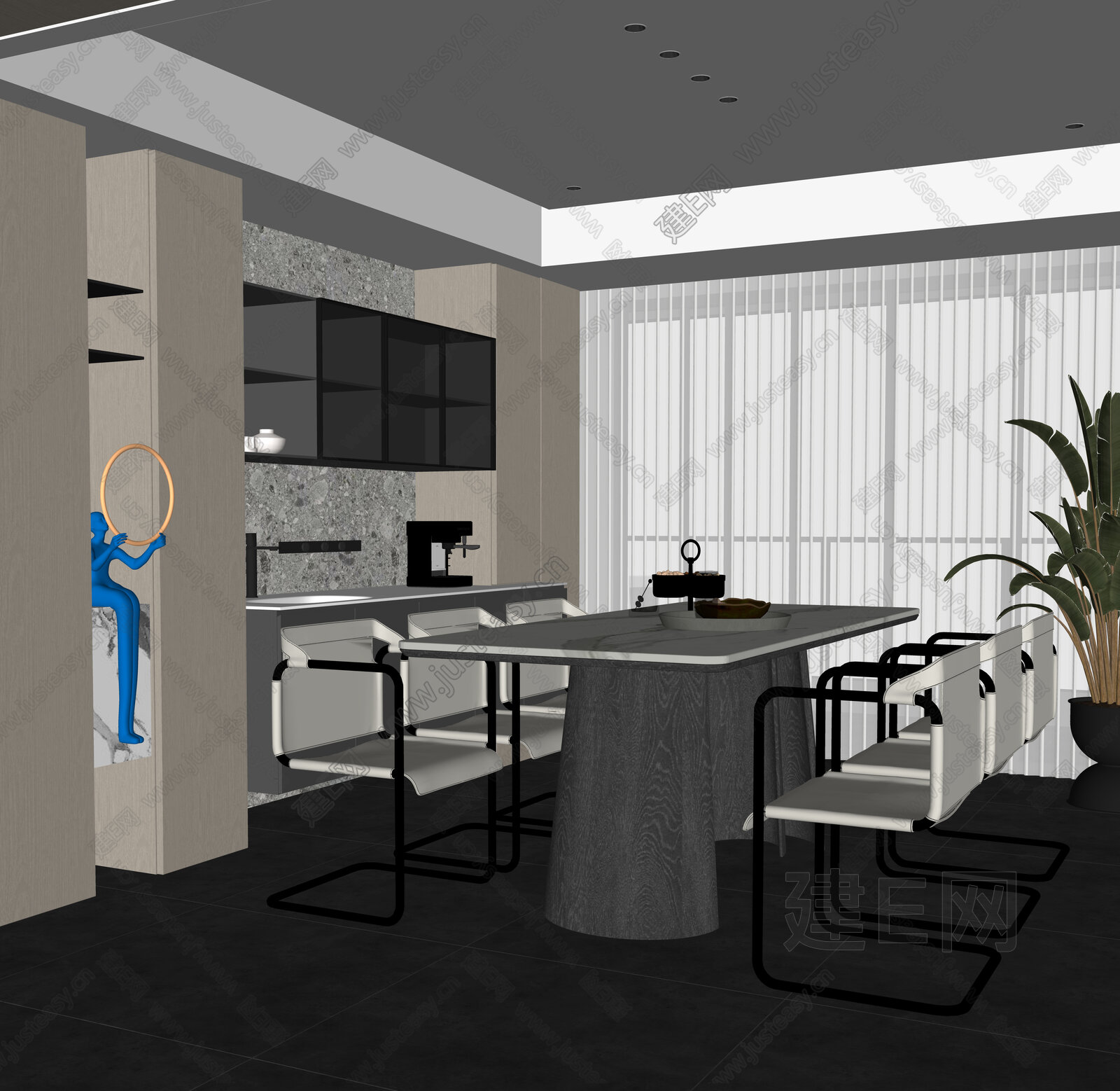 现代餐厅模型SU模型下载[ID:117395485]_建e网su模型