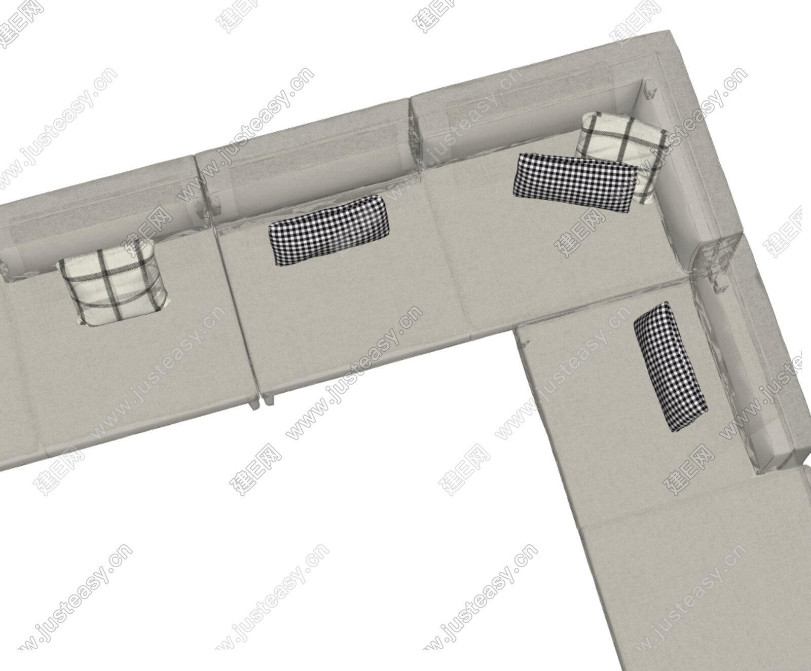 现代米色简约布艺转角多人沙发模型SU模型下载[ID:117329931]_建E室内设计网