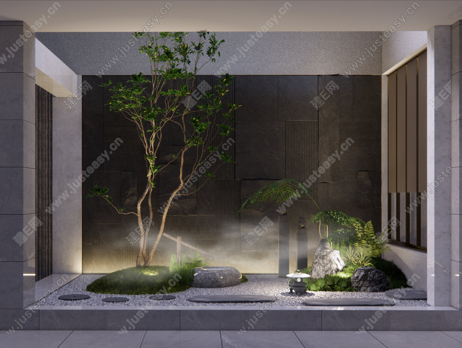 新中式室内景观造景模型SU模型下载[ID:109793532]_建E室内设计网