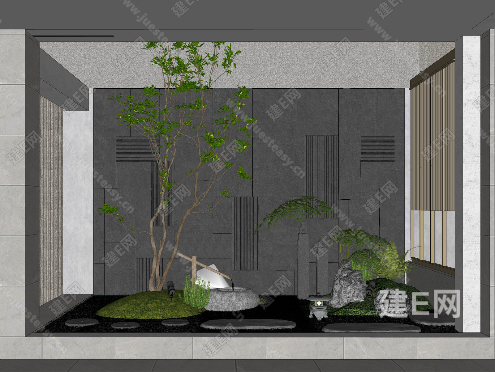 新中式室内景观造景模型SU模型下载[ID:109793532]_建E室内设计网