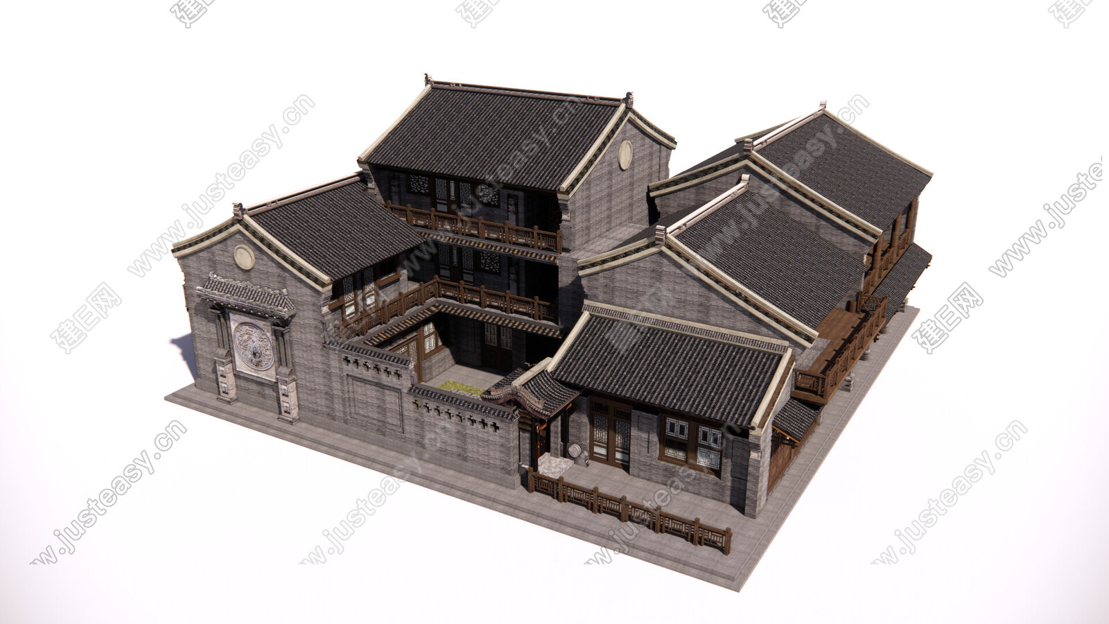 中式客栈古建SU模型下载[ID:109727946]，中式客栈古建，SU模型下载