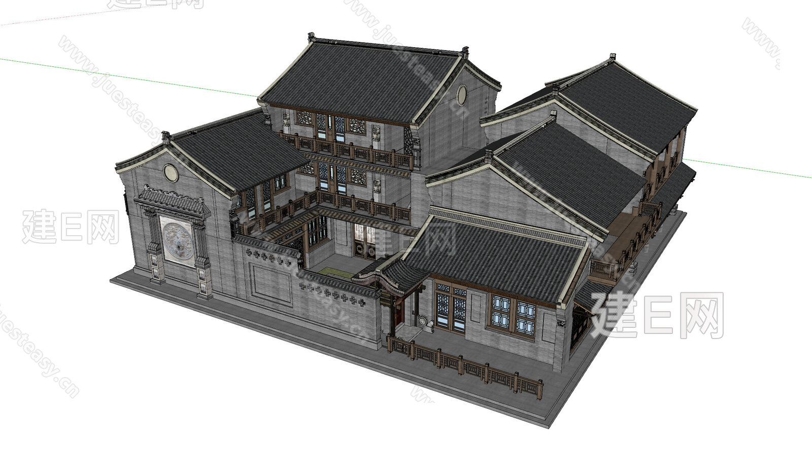 中式客栈古建SU模型下载[ID:109727946]，中式客栈古建，SU模型下载
