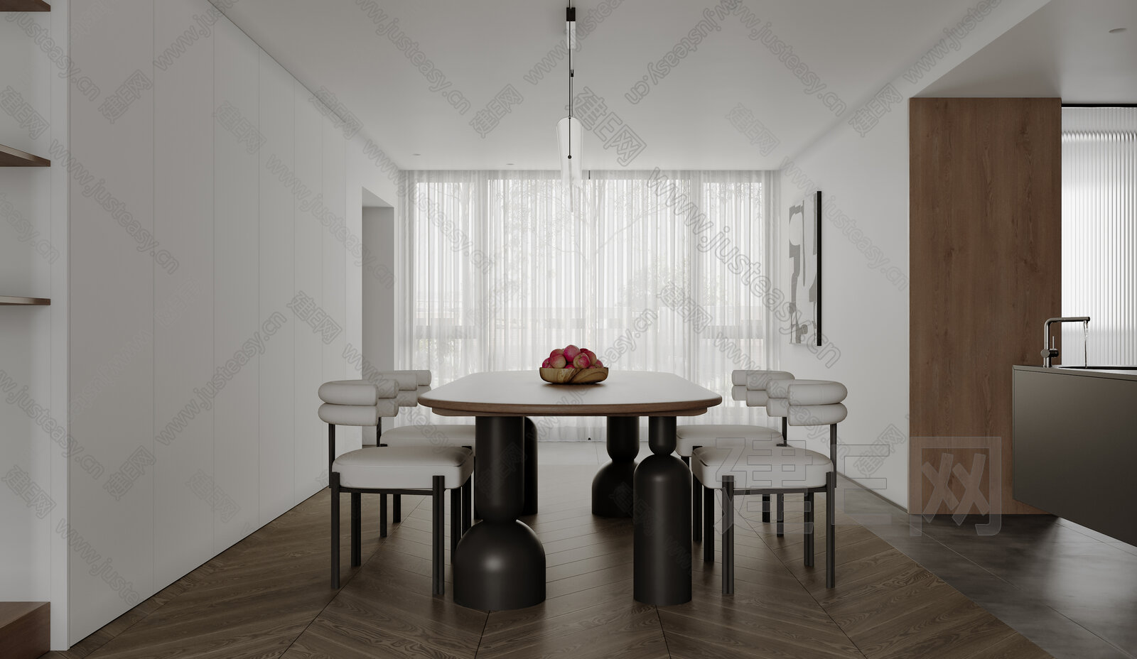 现代极简客餐厅3d模型下载[ID:101211036]_建e网3d模型