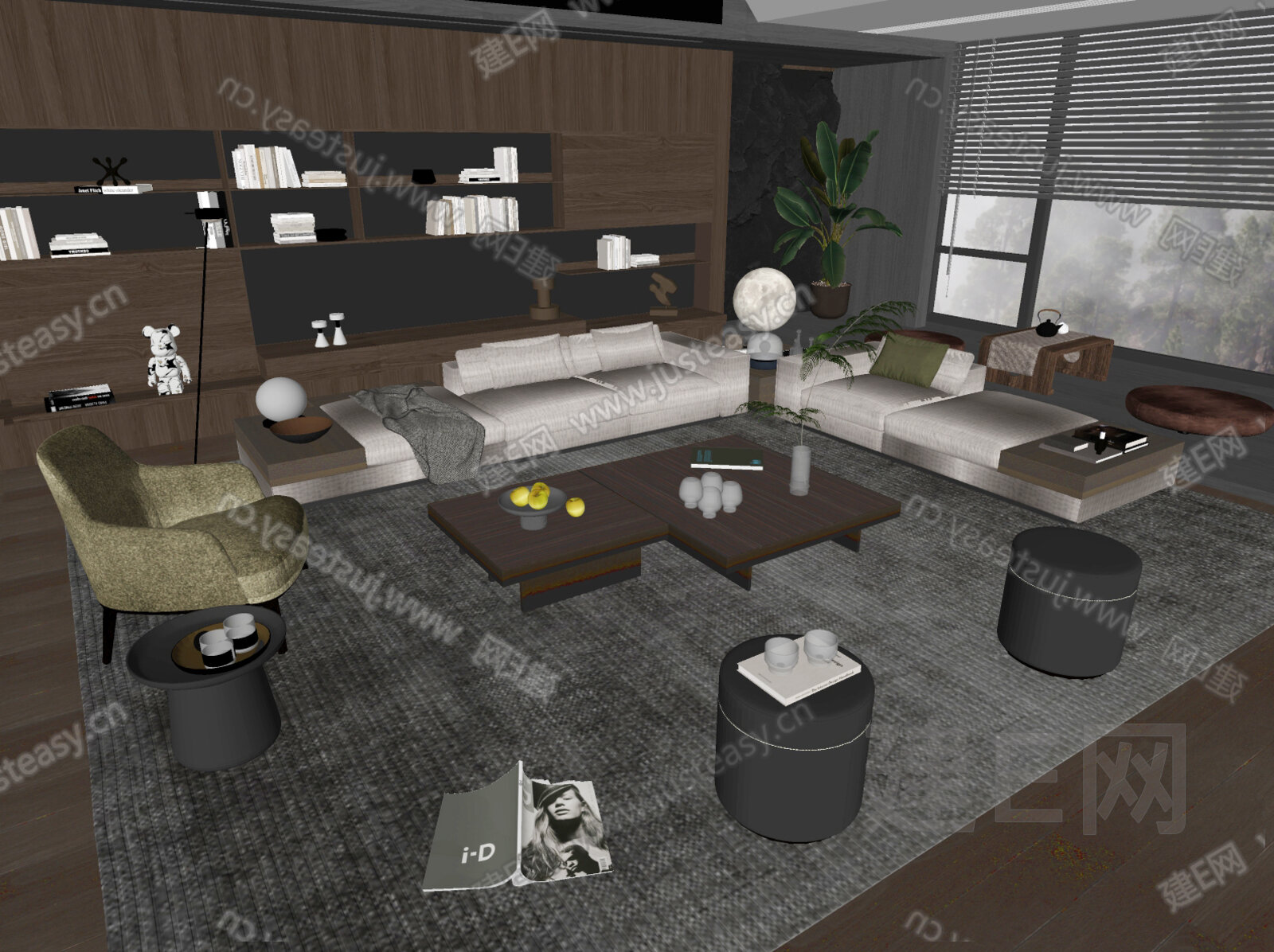 米洛提Minotti 现代沙发茶几组合模型SU模型下载[ID:110186550]_建E室内设计网