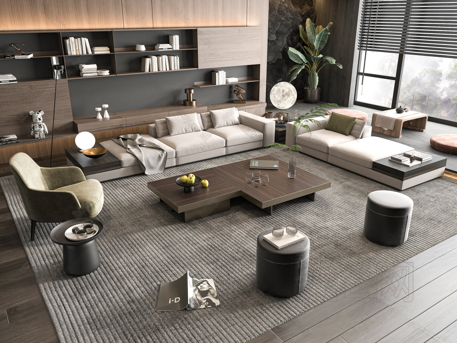 米洛提Minotti 现代沙发茶几组合模型SU模型下载[ID:110186550]_建E室内设计网