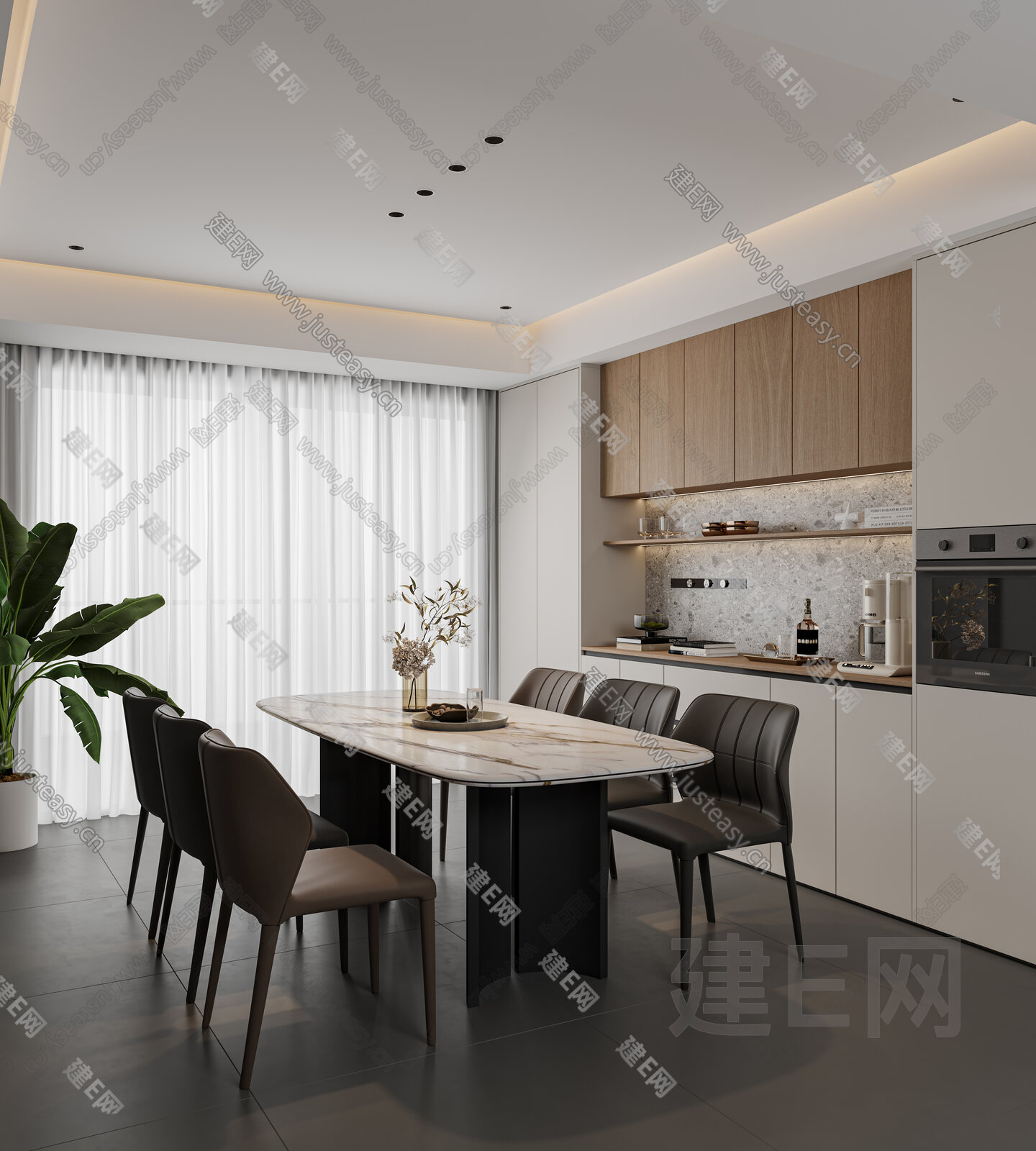 现代餐厅模型SU模型下载[ID:111891274]_建E室内设计网