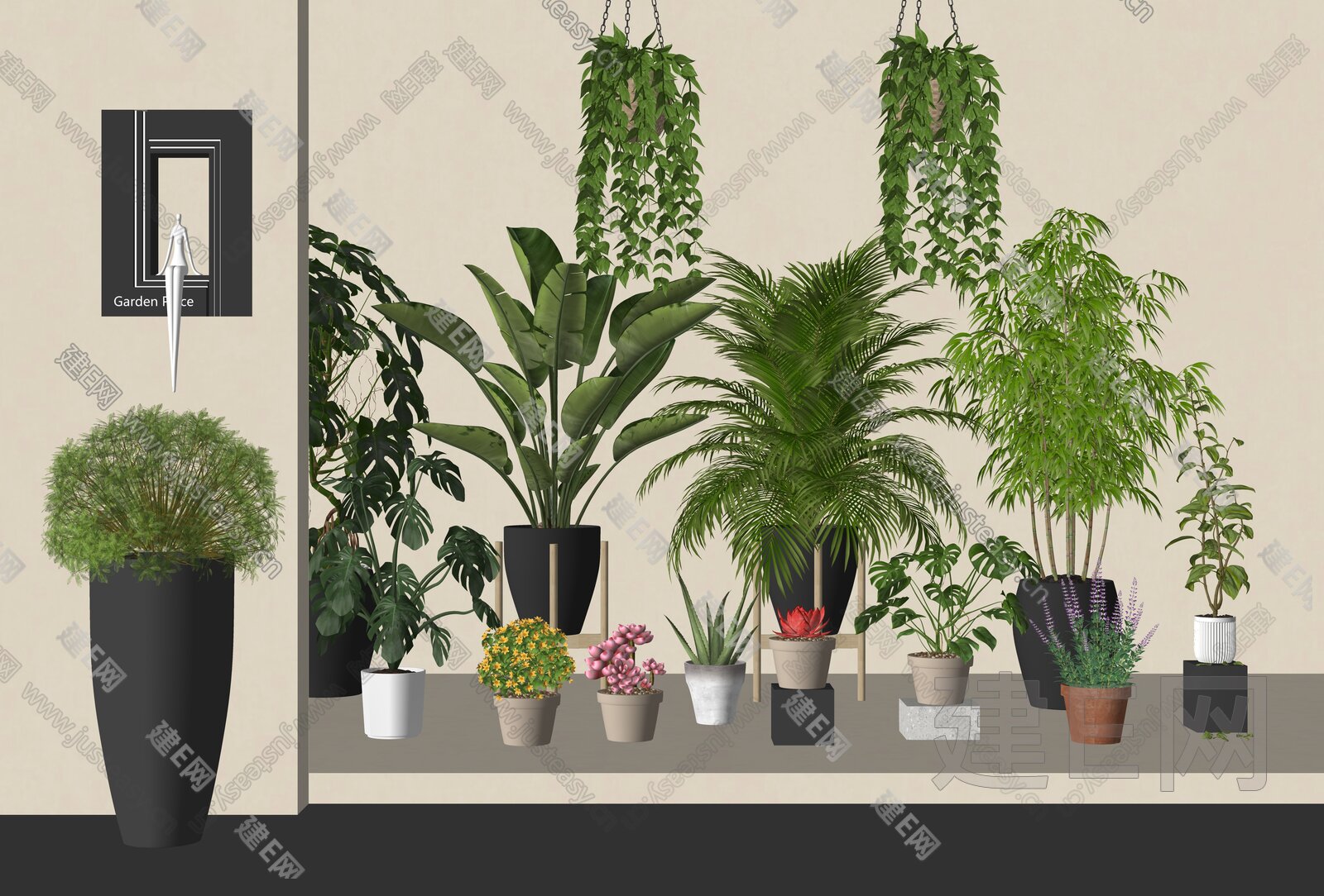 现代绿植盆栽模型SU模型下载[ID:110317745]_建e网su模型