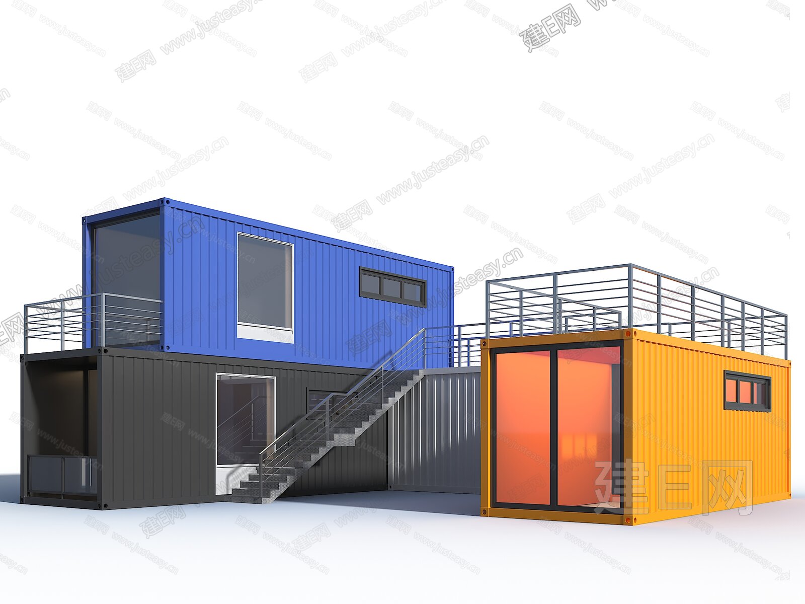现代集装箱建筑模型SU模型下载[ID:110907556]_建e网su模型