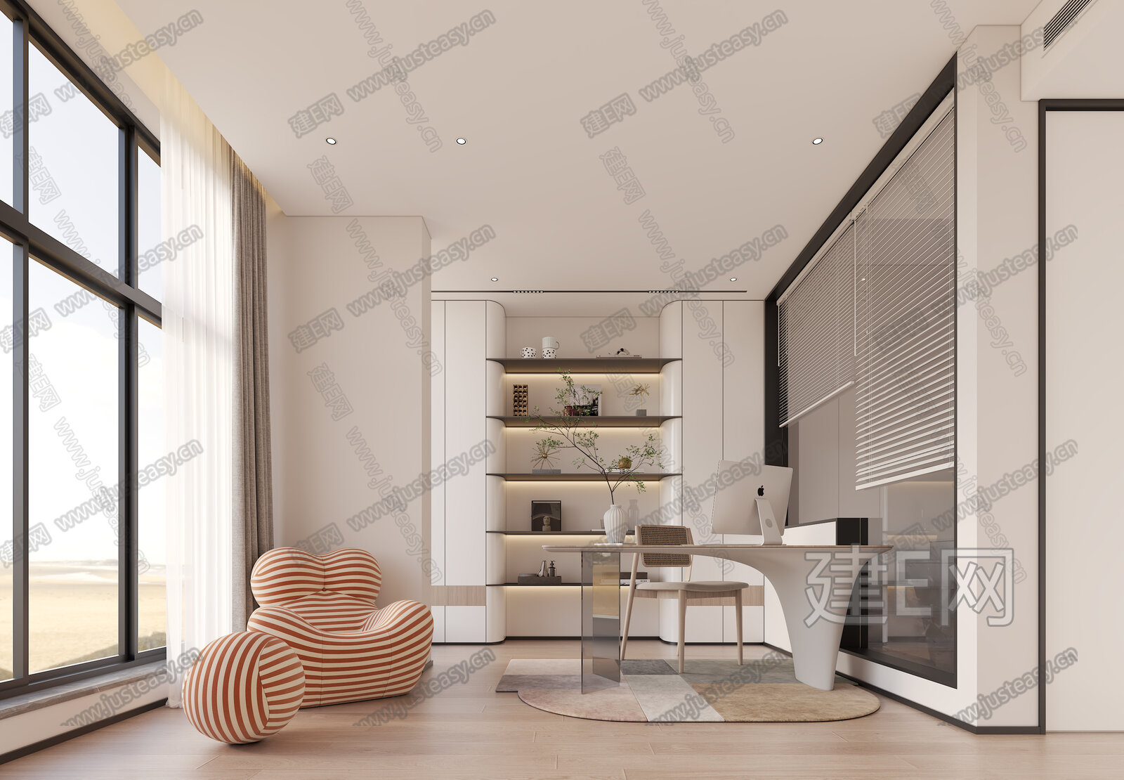 【奶油风书房3d模型】建e网_奶油风书房3d模型下载[ID:102128386]_打造3d奶油风书房模型免费下载平台