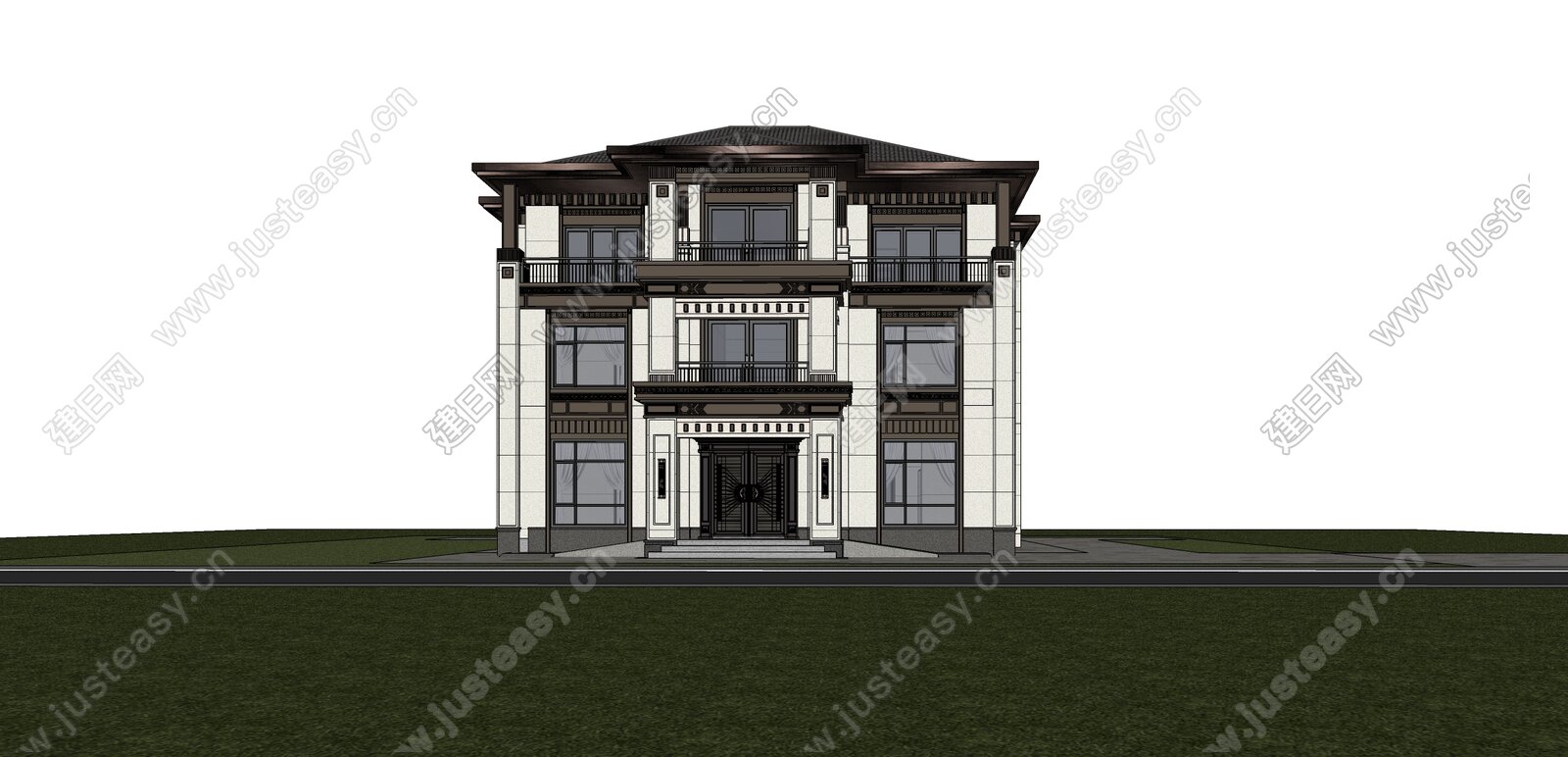 新中式别墅模型SU模型下载[ID:111038695]_建e网su模型