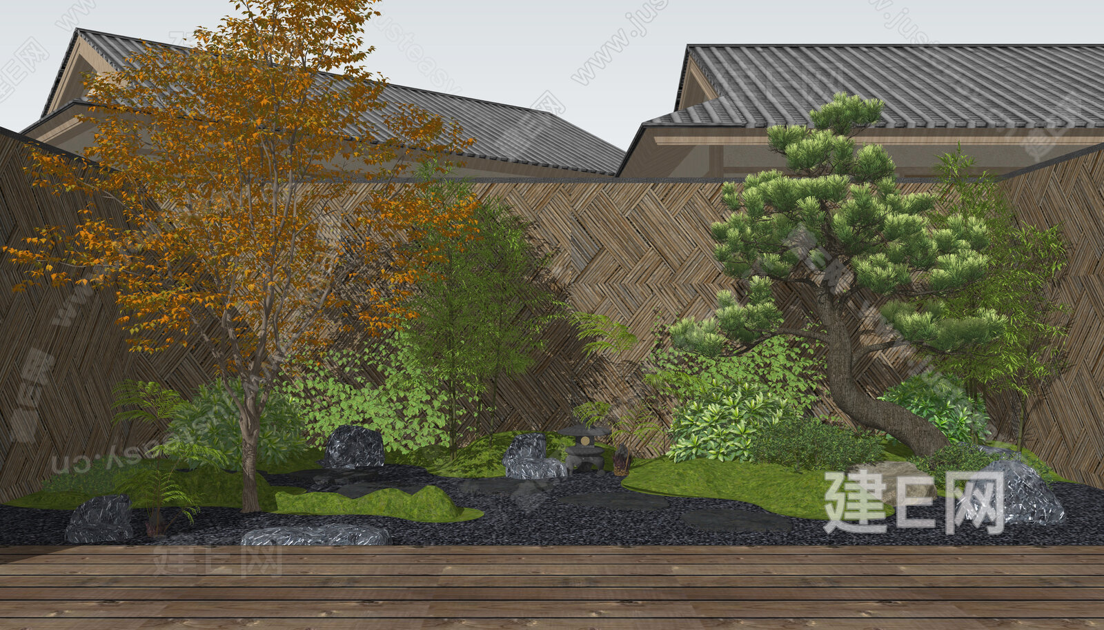 日式禅意庭院景观模型SU模型下载[ID:110710802]_建E室内设计网