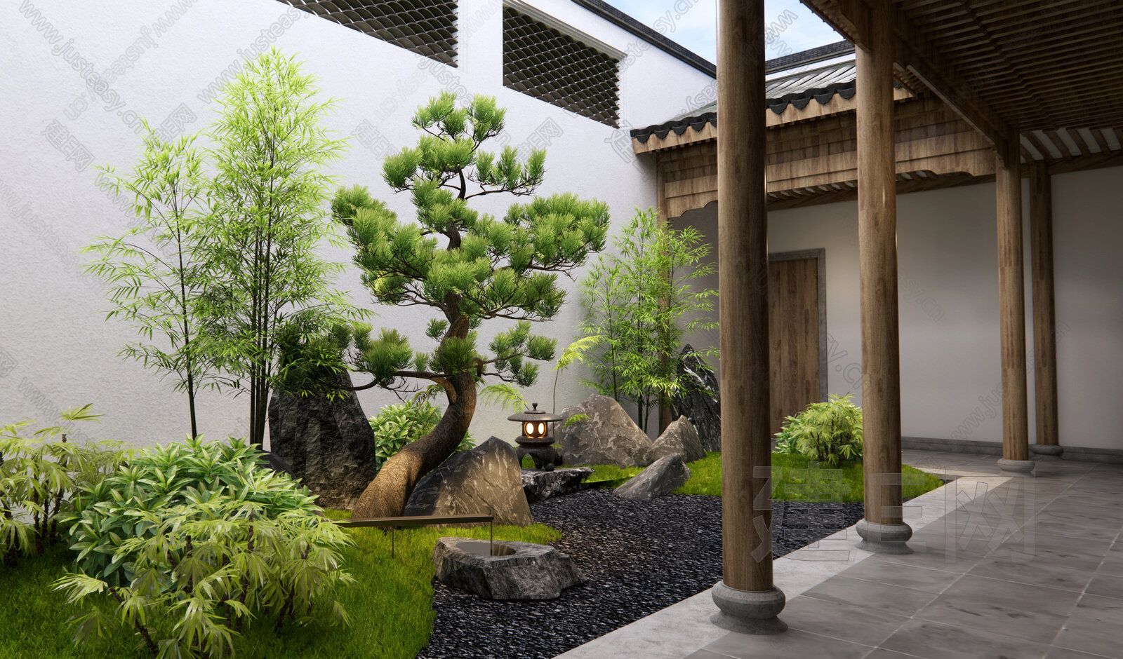 中式禅意庭院花园模型SU模型下载[ID:110710884]_建e网su模型