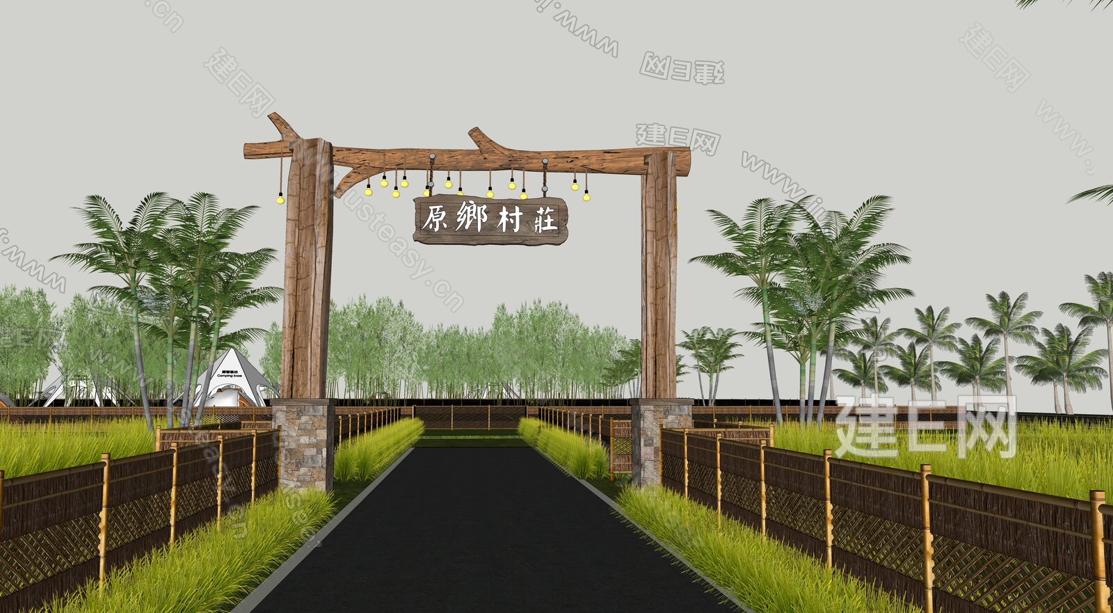 中式农庄大门模型SU模型下载[ID:113788132]_建E室内设计网