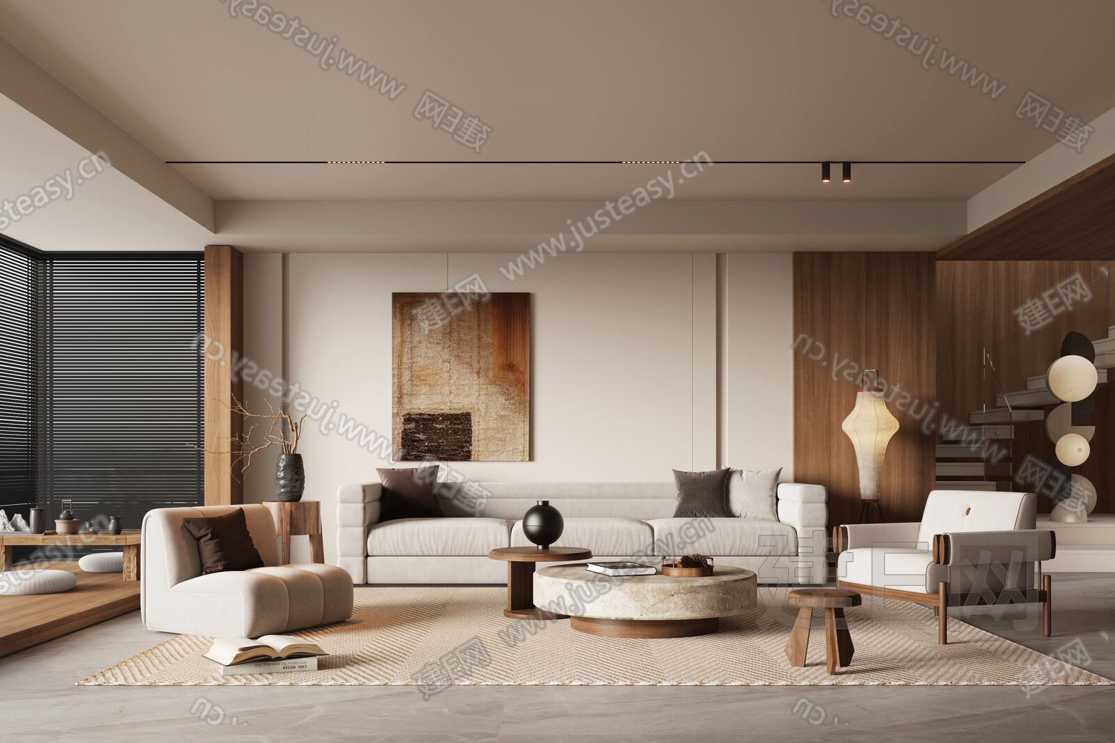 现代中古风客厅模型SU模型下载[ID:112349329]_建e网su模型