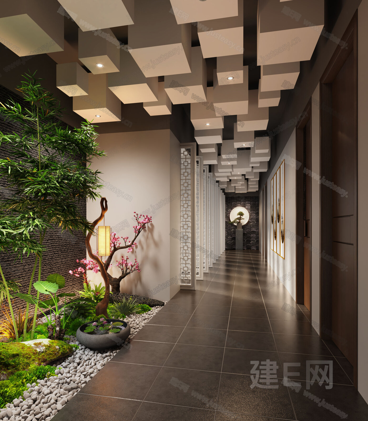 新中式过道模型SU模型下载[ID:111628428]_建E室内设计网