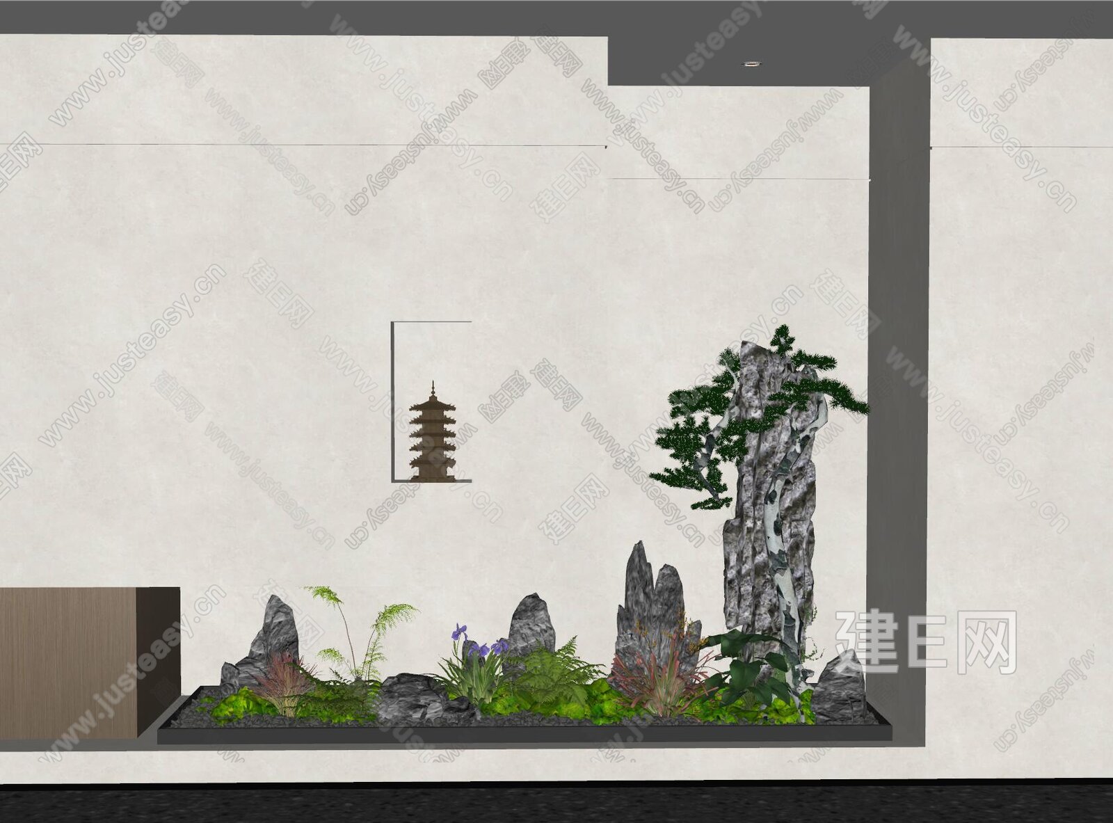 现代室内造景模型SU模型下载[ID:111562827]_建E室内设计网