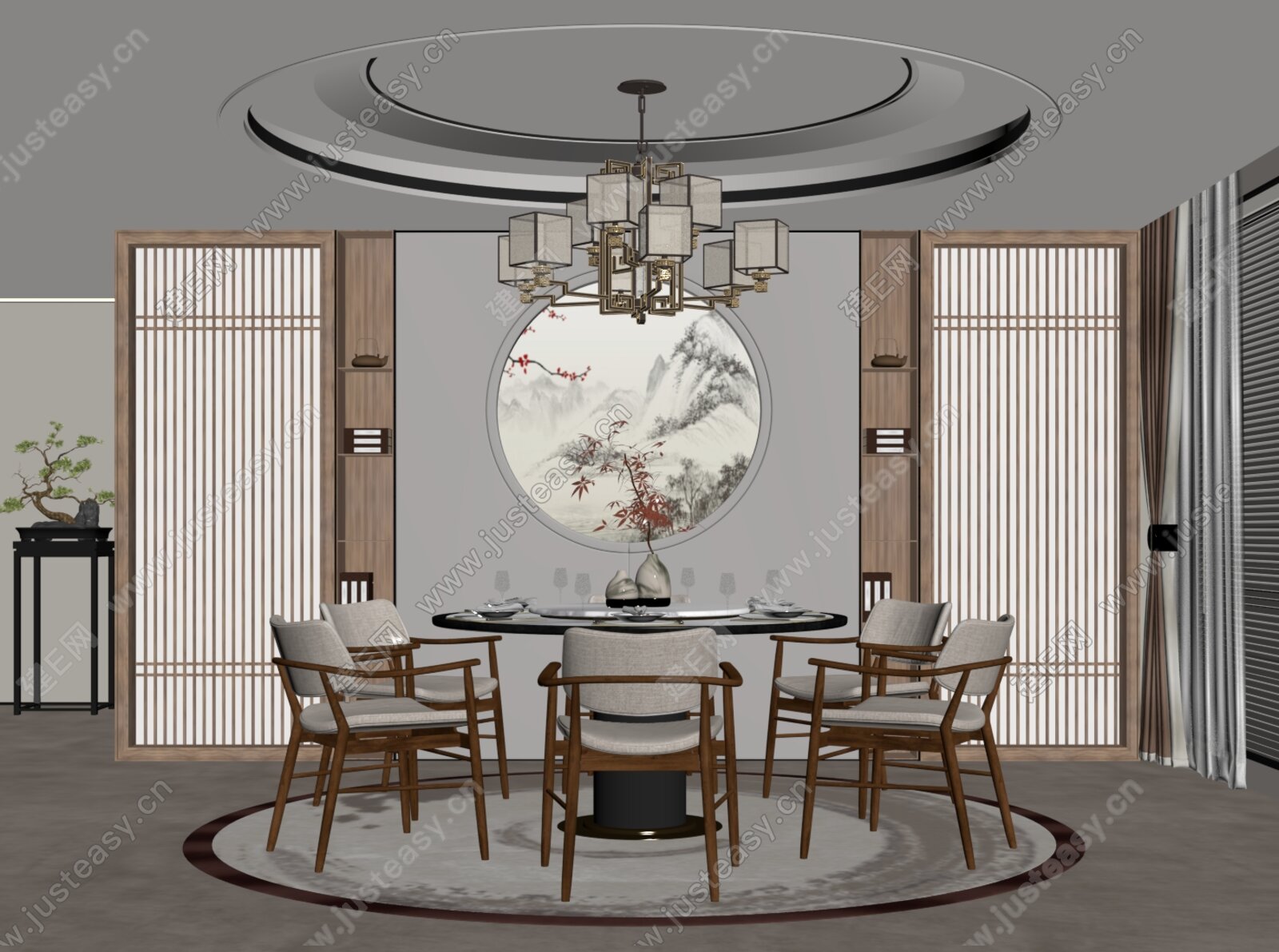 新中式餐厅 模型SU模型下载[ID:111169613]_建E室内设计网