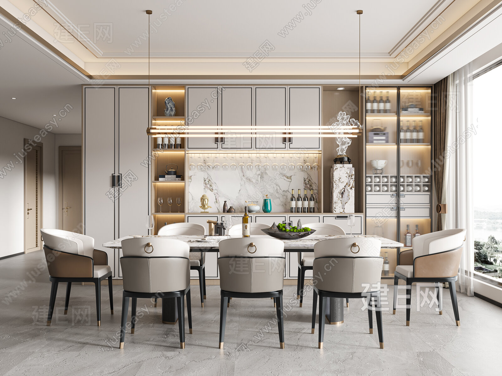 新中式餐厅模型SU模型下载[ID:111759389]_建E室内设计网