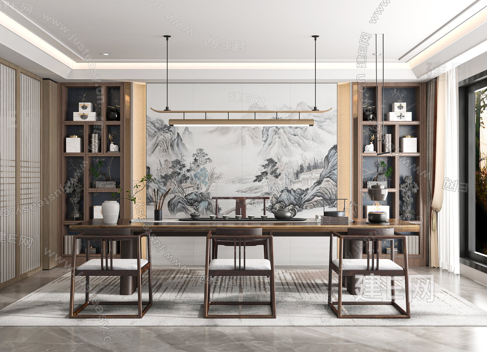 【新中式茶室3d模型】建e网_新中式茶室3d模型下载[ID:103242588]_打造3d新中式茶室模型免费下载平台