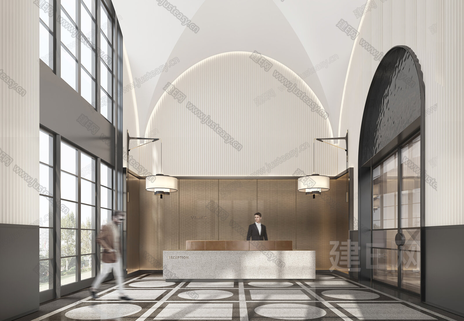 现代公司前台模型SU模型下载[ID:112087076]_建E室内设计网