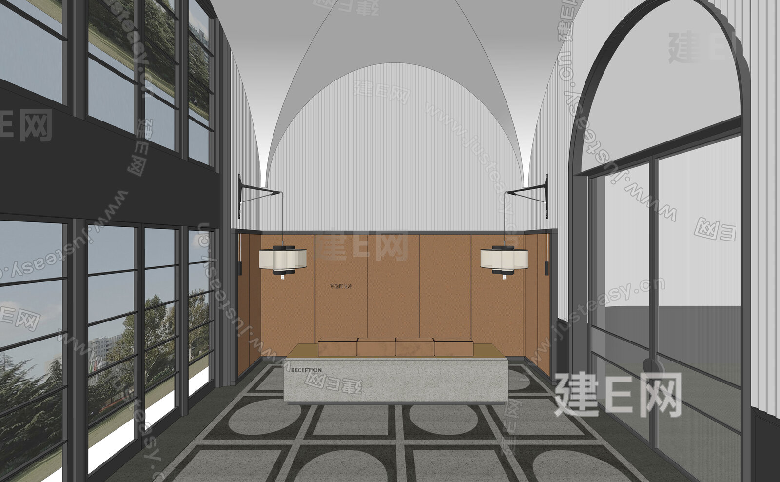 现代公司前台模型SU模型下载[ID:112087076]_建E室内设计网