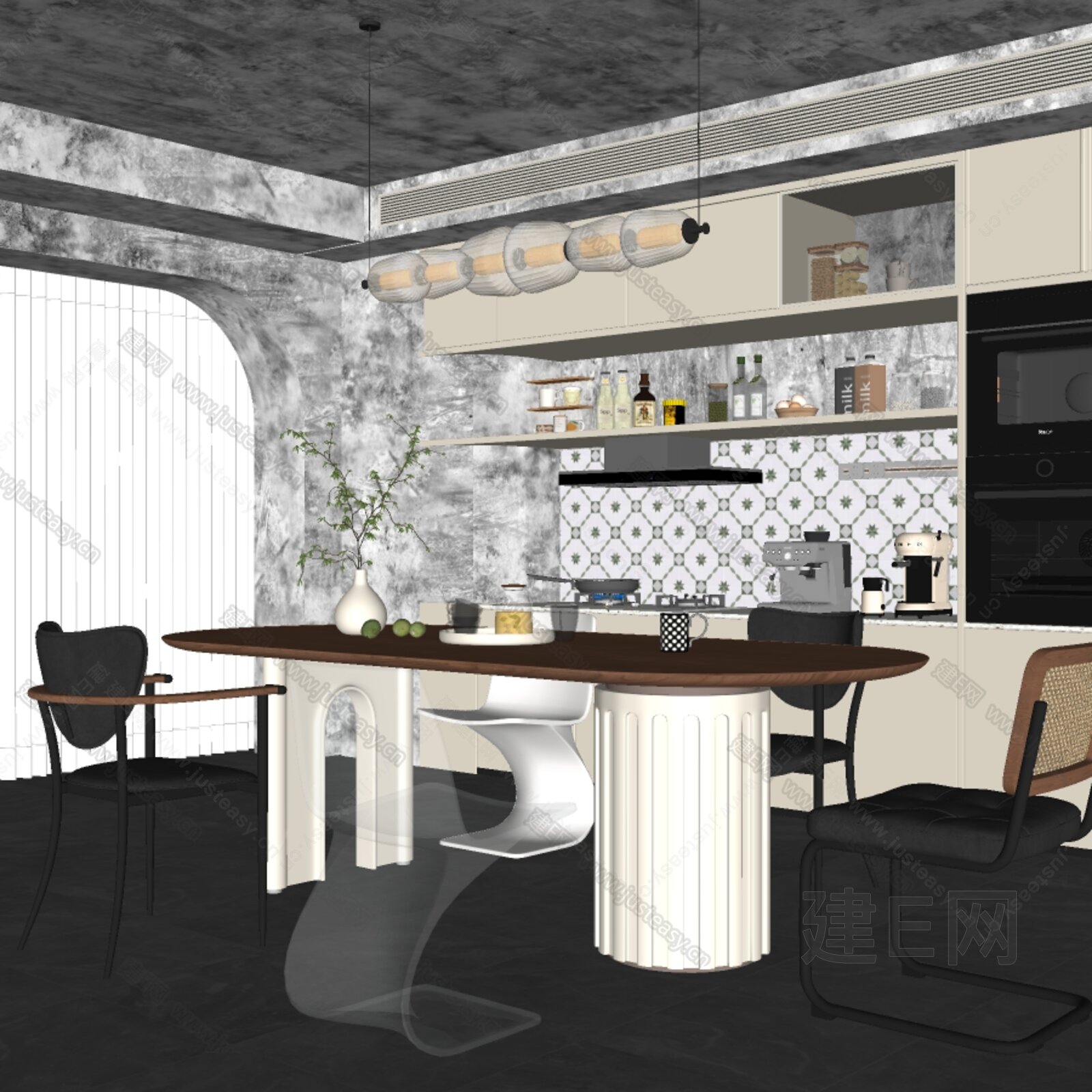 现代奶油风家居餐厅模型SU模型下载[ID:111825012]_建e网su模型