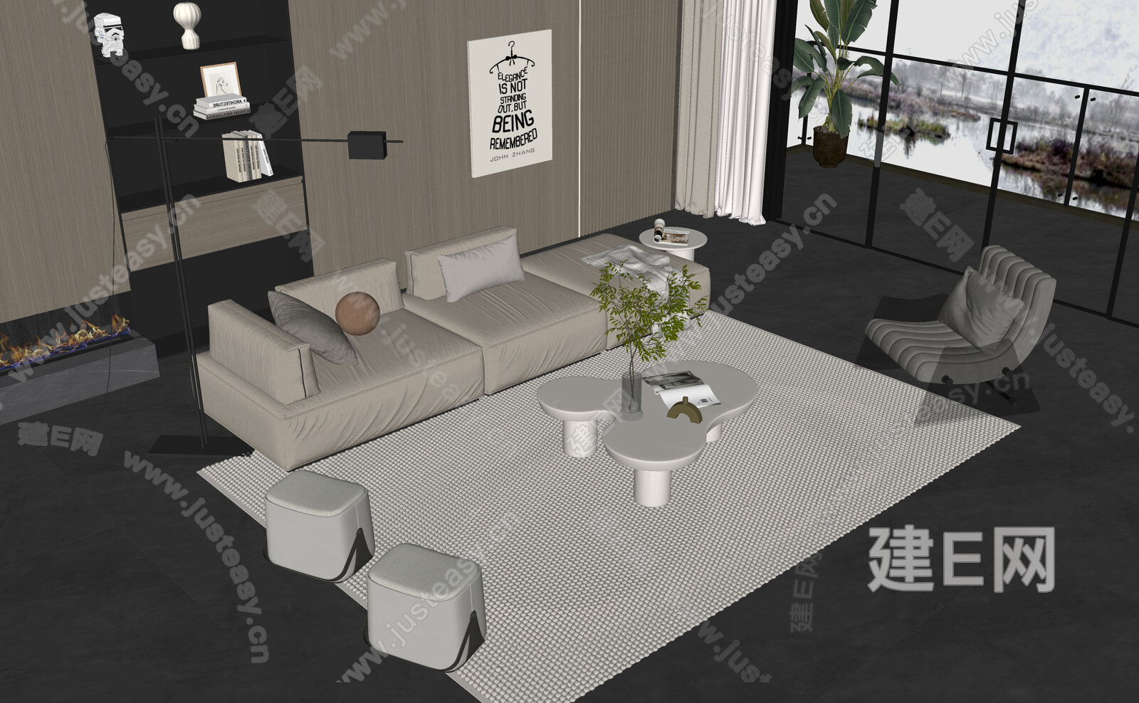 现代沙发茶几组合模型SU模型下载[ID:112480335]_建E室内设计网