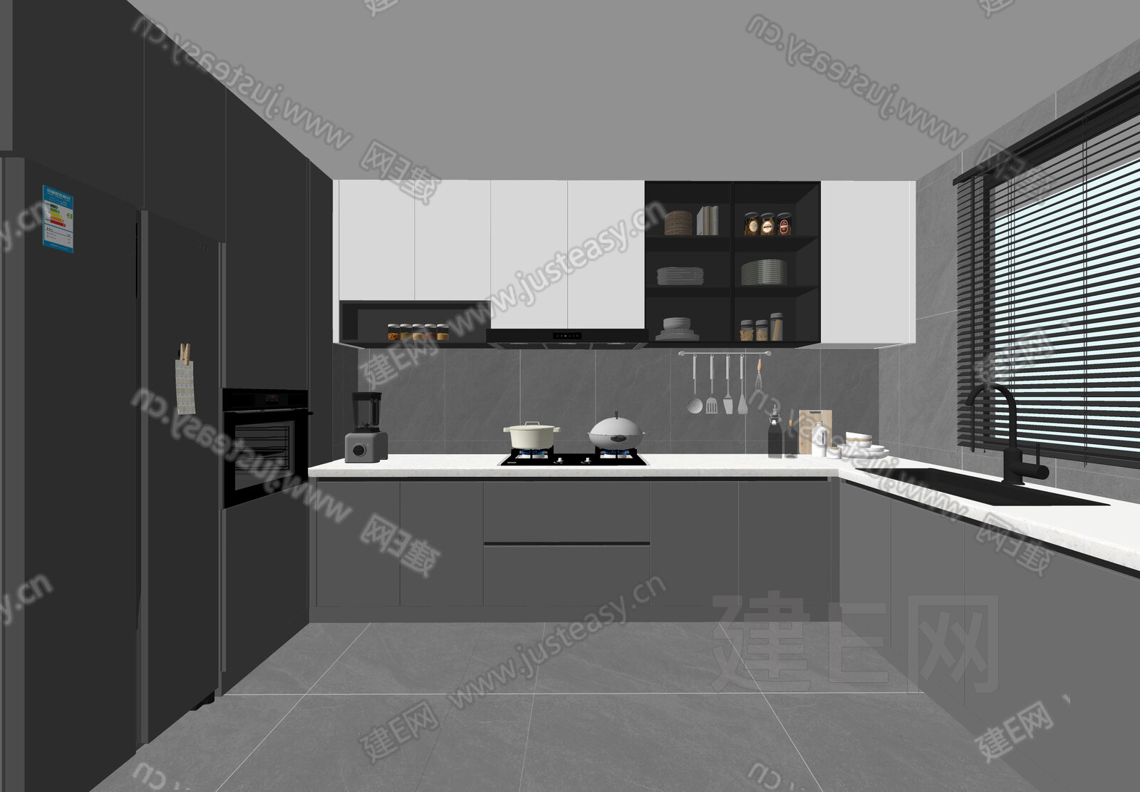 现代厨房模型SU模型下载[ID:112676971]_建E室内设计网