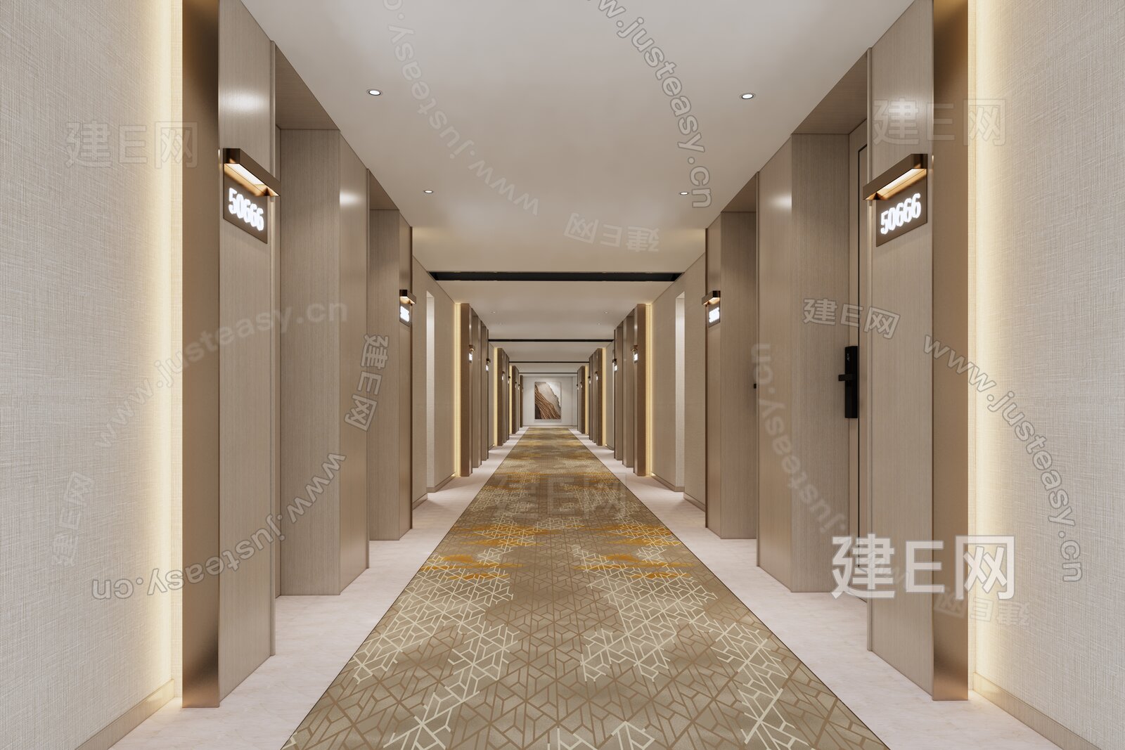 现代酒店过道模型SU模型下载[ID:112677094]_建e网su模型