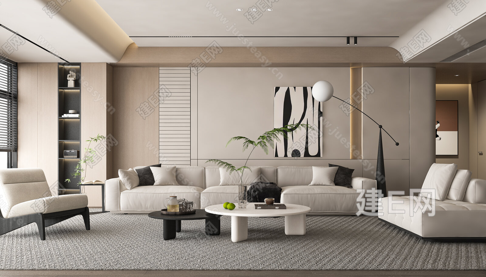 现代客厅模型SU模型下载[ID:108352354]_建E室内设计网