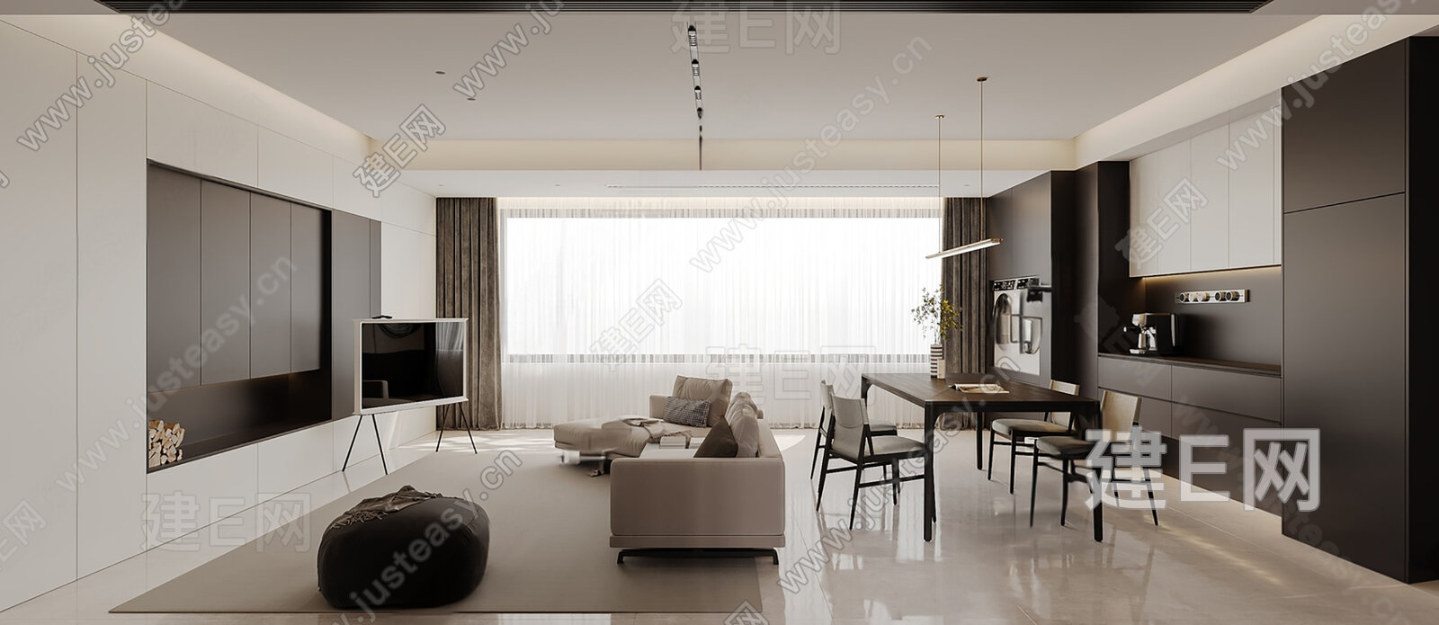 现代极简客餐厅模型SU模型下载[ID:105141225]_建e网su模型