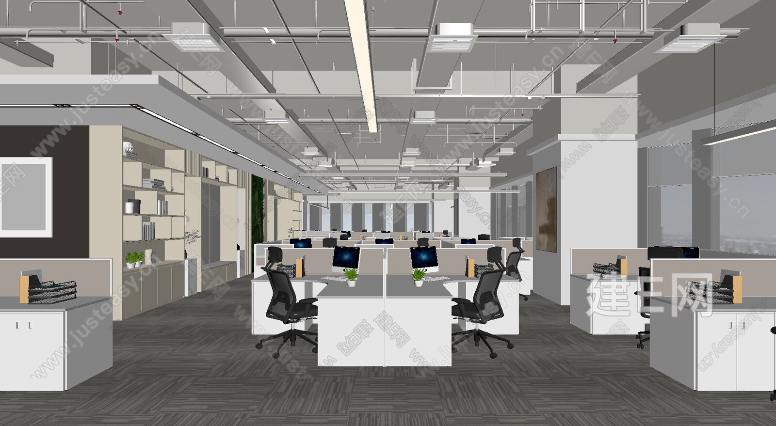 现代公共开放办公区模型SU模型下载[ID:105141234]_建e网su模型