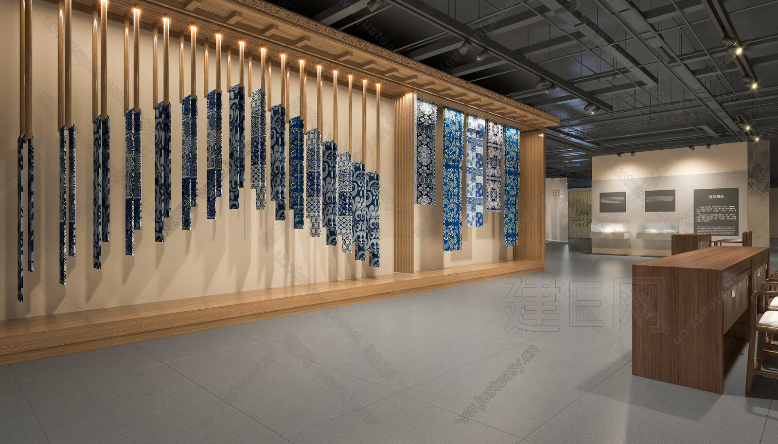 新中式手工织布陶艺艺品展厅模型SU模型下载[ID:105272306]_建E室内设计网