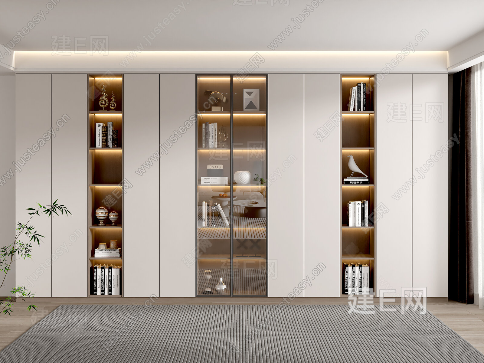 现代书柜模型SU模型下载[ID:105010146]_建E室内设计网