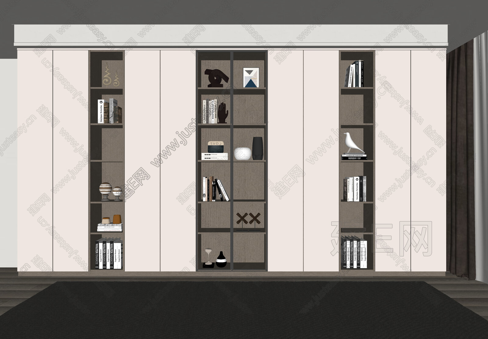 现代书柜模型SU模型下载[ID:105010146]_建E室内设计网