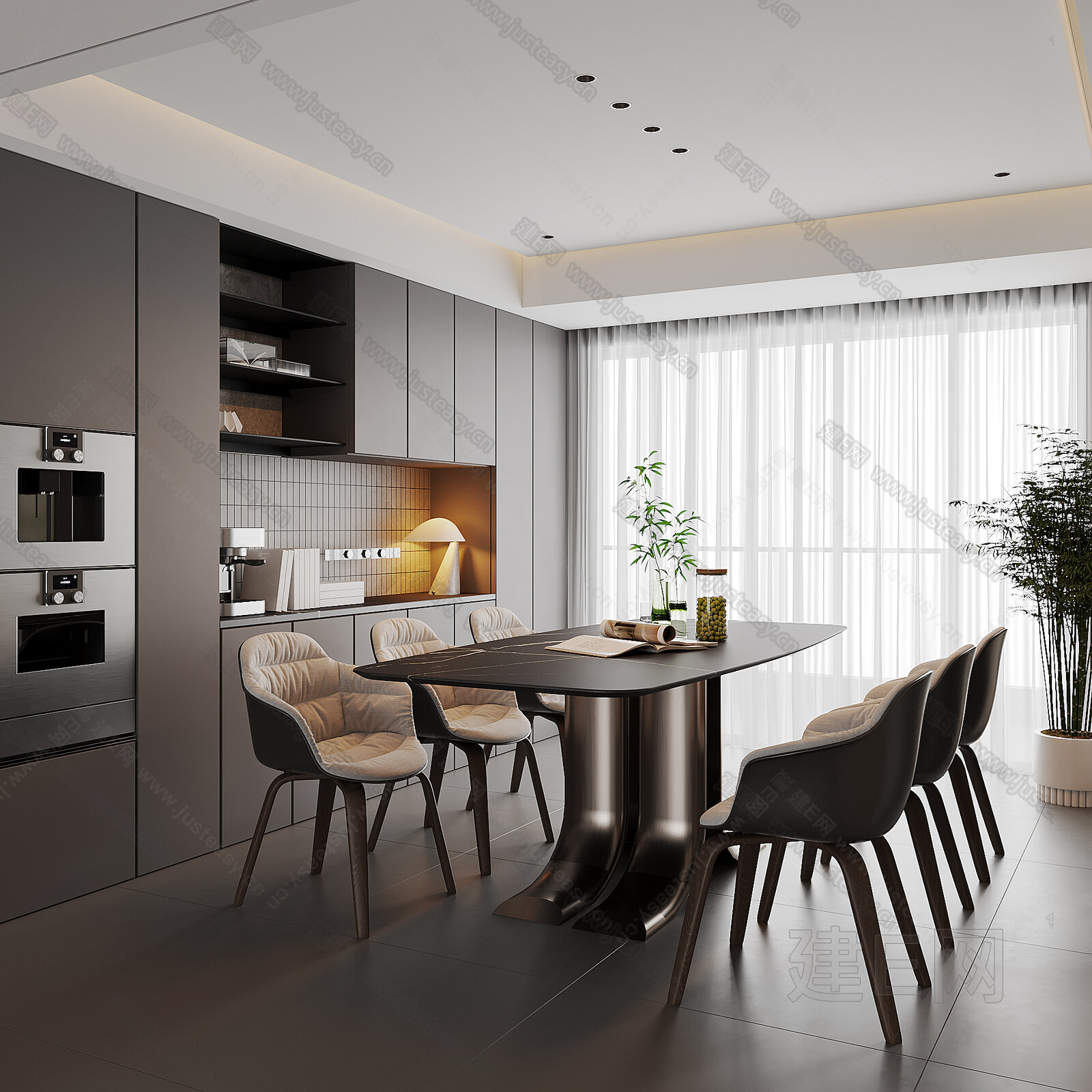 【现代餐厅3d模型】建e网_现代餐厅3d模型下载[ID:114121560]_打造3d现代餐厅模型免费下载平台