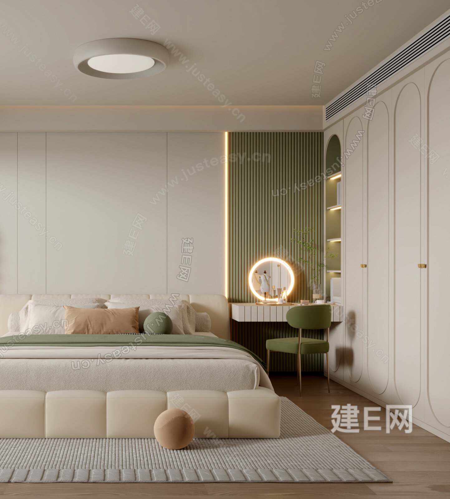 【现代奶油风卧室3d模型】建e网_现代奶油风卧室3d模型下载[ID:114121569]_打造3d现代奶油风卧室模型免费下载平台