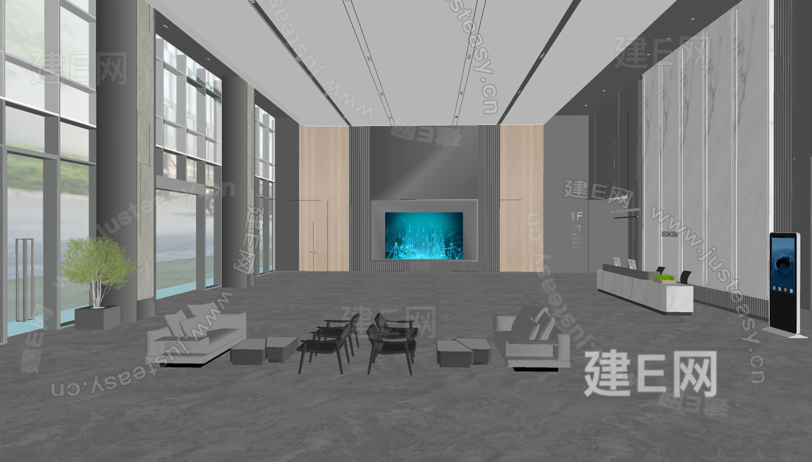 现代办公大堂模型SU模型下载[ID:106255256]_建e网su模型