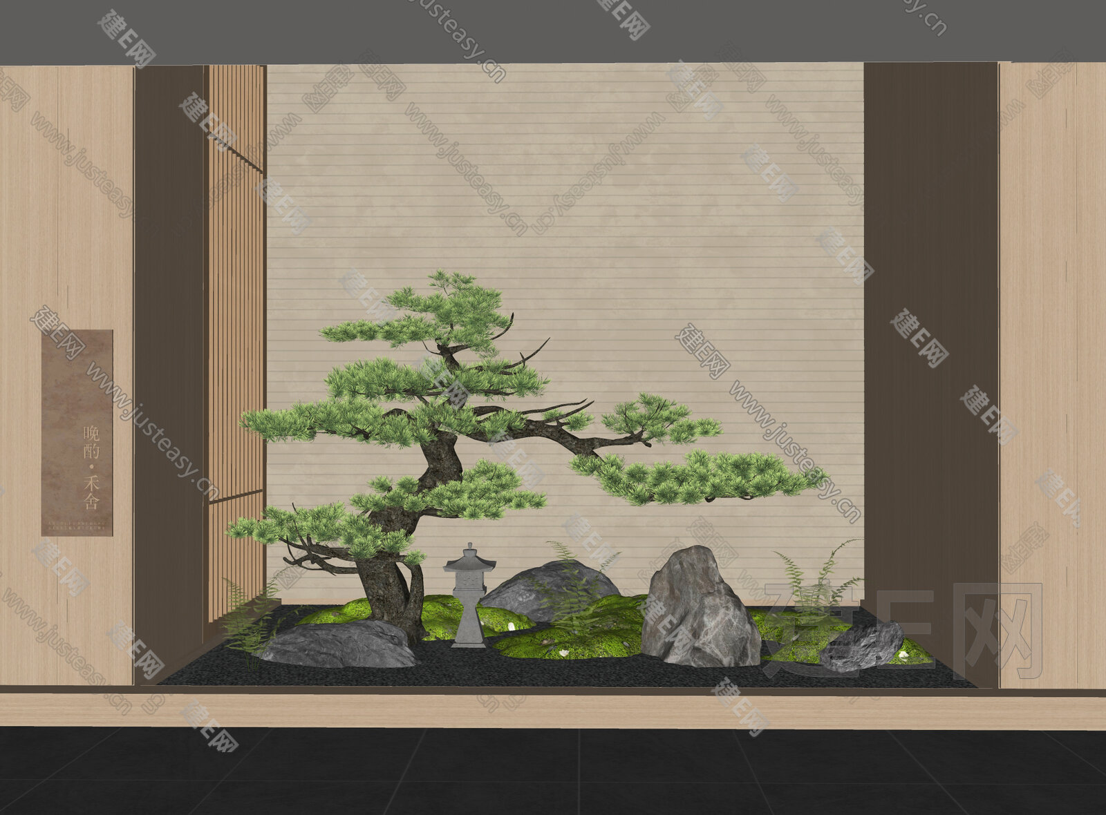 新中式室内景观造景模型SU模型下载[ID:106255131]_建e网su模型