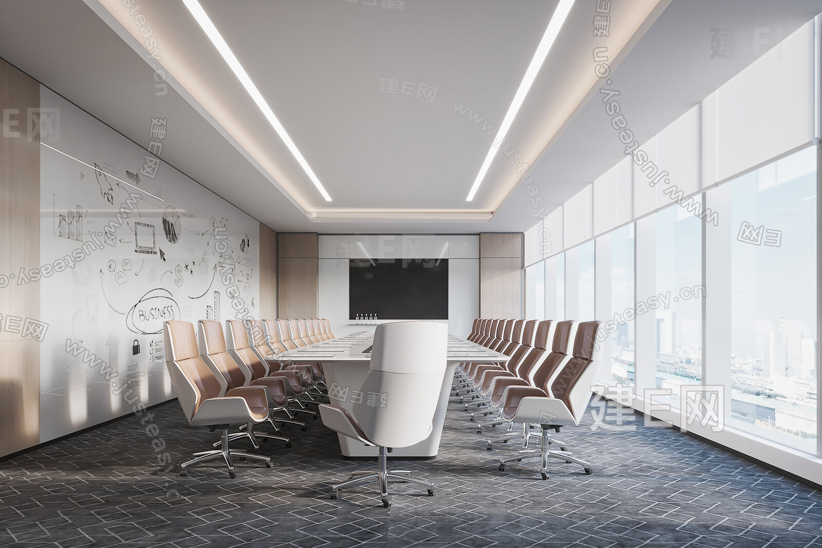 现代会议室3d模型下载[ID:115104560]_建e网3d模型